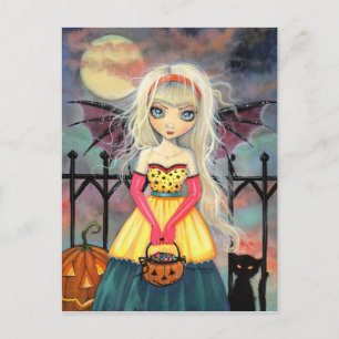 Trick or Treat Söt Halloween-vampyr och katt Vykort