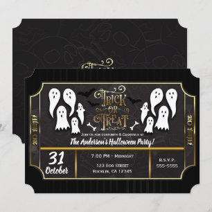 Trick or Treat Spöken Svart & Guld Halloweenfest Inbjudningar