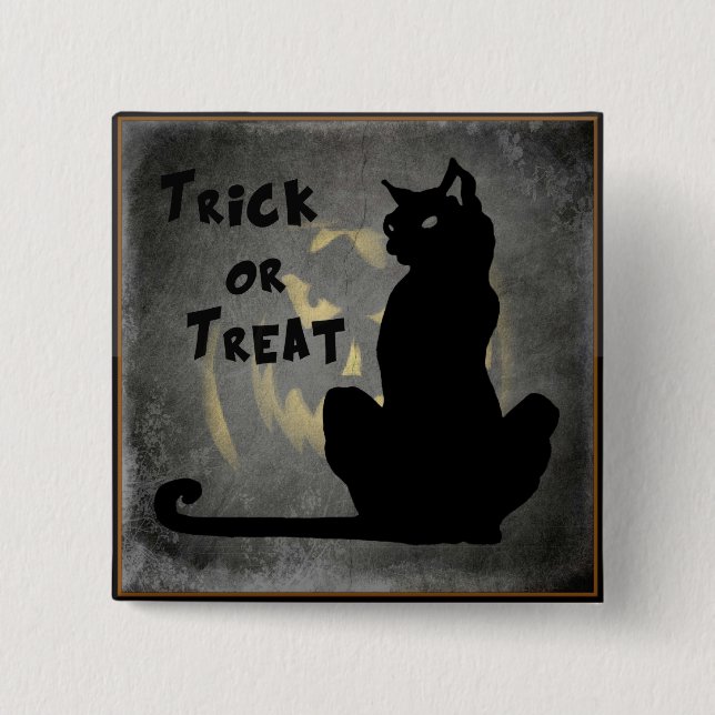 Trick or Treat Svart Katt - Jack o' Lantern Knapp (Framsida)