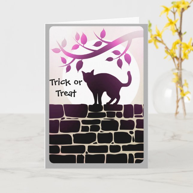 Trick or Treat Svart Katt Kort (Gul blomma)