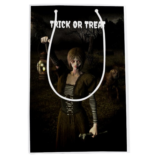Trick or Treat. Thin female carrying lamp (Framsidan)