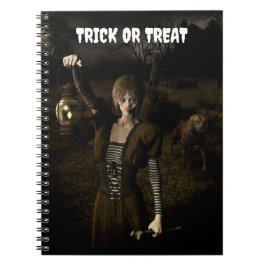 Trick or Treat. Thin female carrying lamp Anteckningsbok