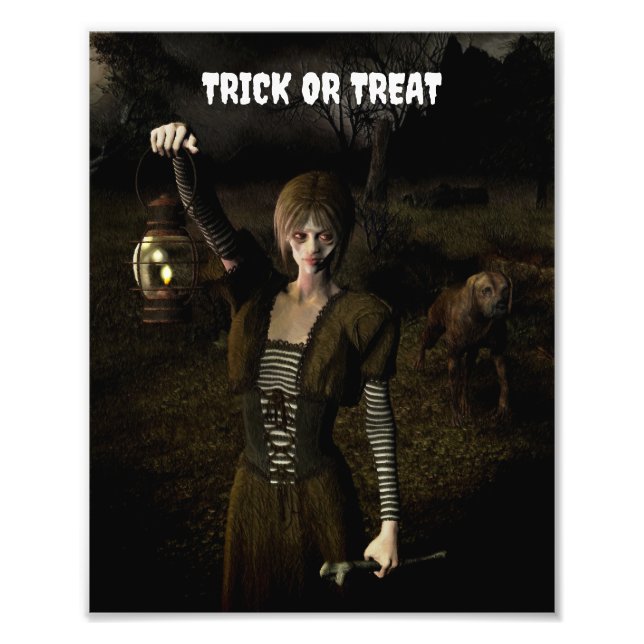 Trick or Treat. Thin female carrying lamp Fototryck (Framsidan)