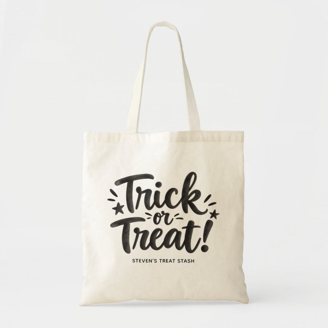 Trick or Treat-typografi | Barn Halloween-godis Tygkasse (Framsidan)