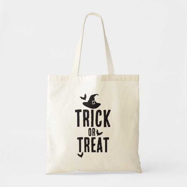 Trick-or-Treat, Witch hat och Fladdermus Halloween Tygkasse (Framsidan)