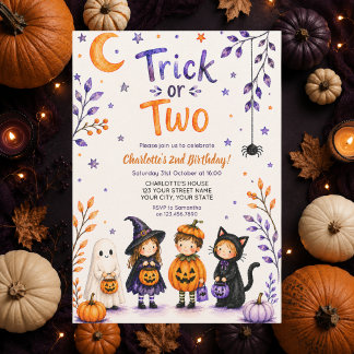 Trick or Two Söt Halloween 2-års Födelsedagsfest Inbjudningar