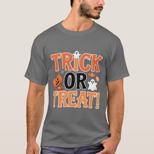 Trick orreat Halloween retro T Shirt (Framsida)