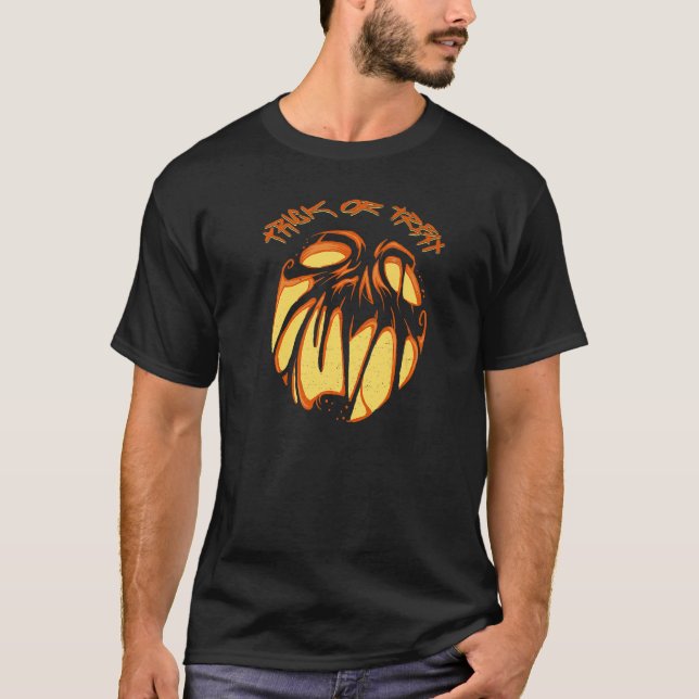 Trick R Treat Cute Jack O'lantern Halloween Pumpk T Shirt (Framsida)