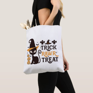 Trick Rawr Treat Black Cat White Halloween Tygkasse
