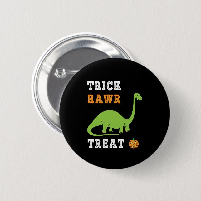 Trick Rawr Treat Cute Halloween Brontosaurus Dino Knapp (Framsida & baksida)