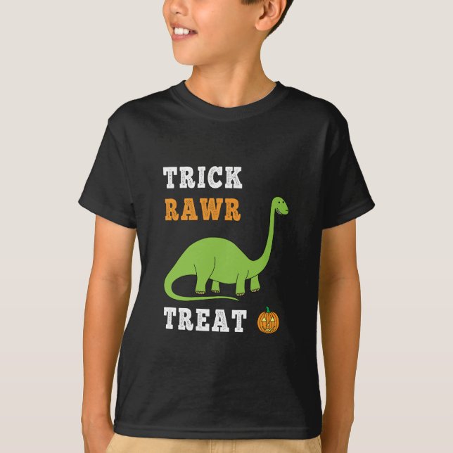 Trick Rawr Treat Cute Halloween Brontosaurus Dino T Shirt (Framsida)