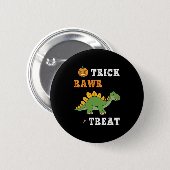 Trick Rawr Treat Cute Halloween Stegosaurus Dino Knapp (Framsida & baksida)