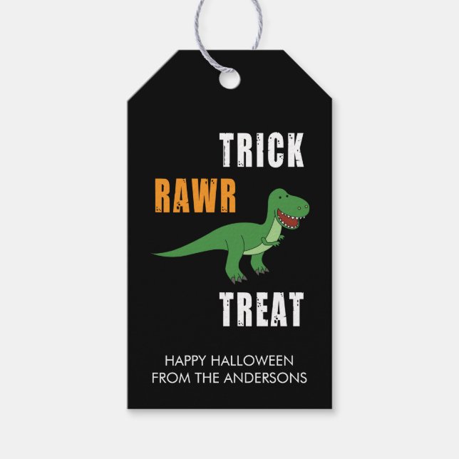 Trick Rawr Treat Cute Halloween Tyrannosaurus Rex Presentetikett (Framsidan)