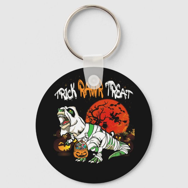 Trick Rawr Treat Halloween Dinosaur T Rex Pumpkin Nyckelring (Framsida)