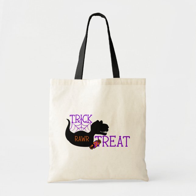 Trick Rawr Treat Halloween Dinosaur Tote Bag Tygkasse (Framsidan)