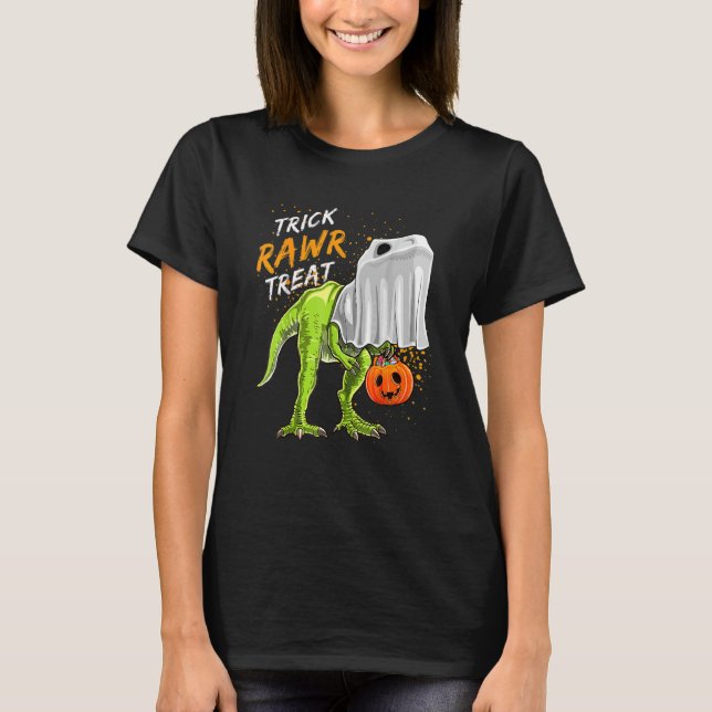 Trick Rawr Treat Halloween Rex Dinosaur Ghost Boy T Shirt (Framsida)