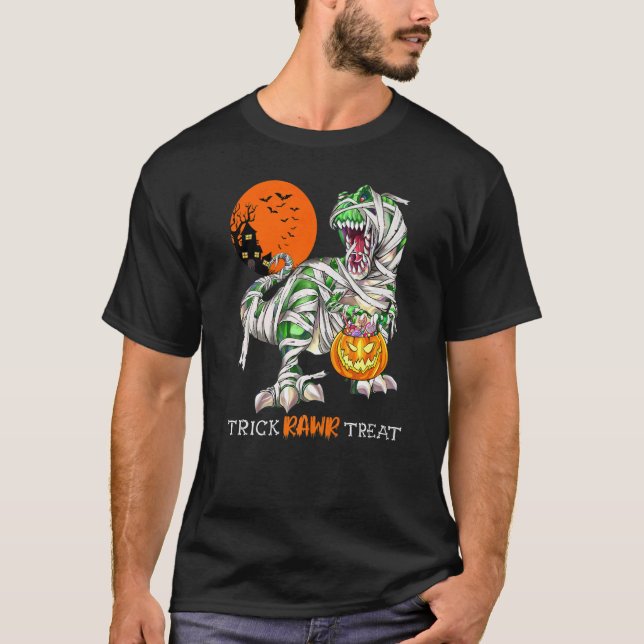 Trick Rawr Treat Mummy Dinosaur Rex Halloween Pump T Shirt (Framsida)
