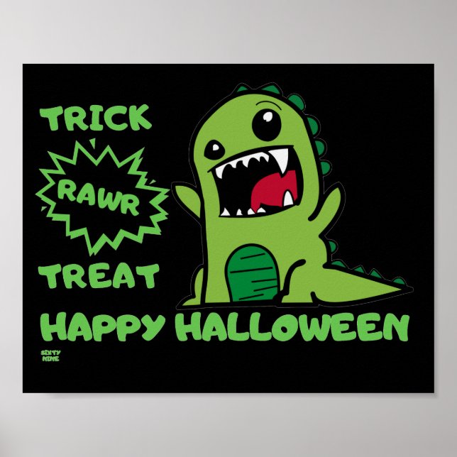 "TRICK RAWR TREAT" roligt halloween dinosaur Poster (Framsidan)
