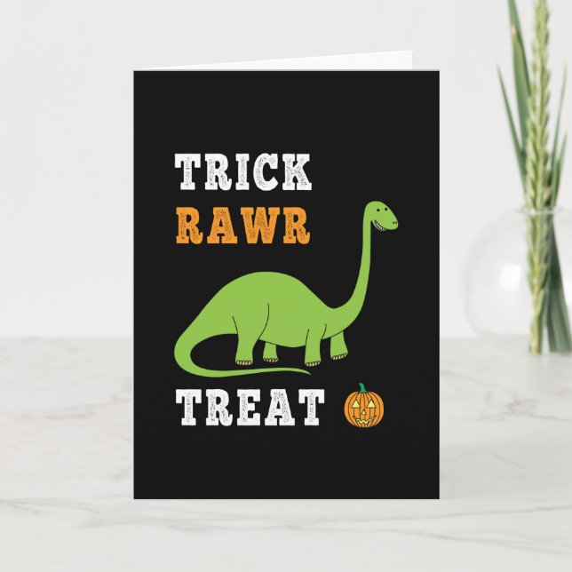 Trick Rawr Treat Söt Halloween Brontosaurus Dino Kort (Framsida)