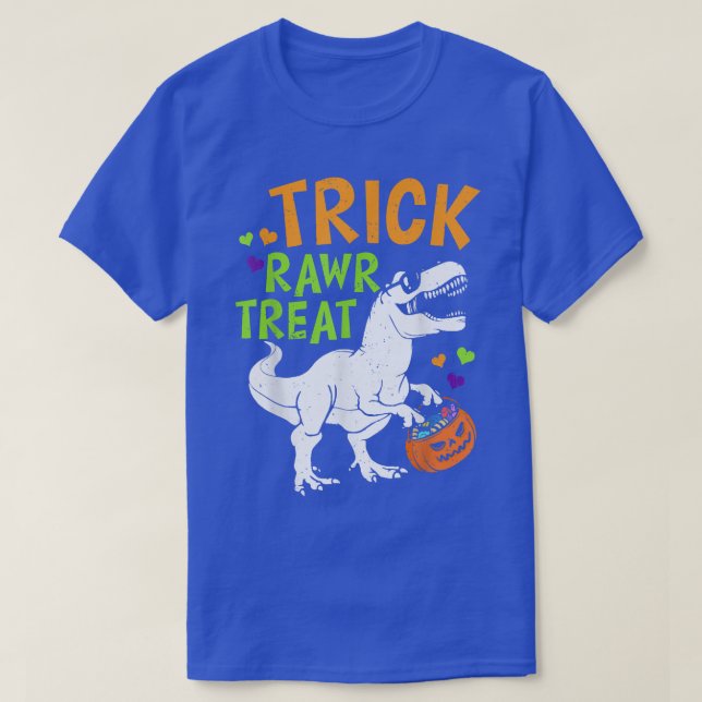 Trick Rawr Treat T Rex Dinosaur Pumpkin Basket Hal Shirt (Design framsida)