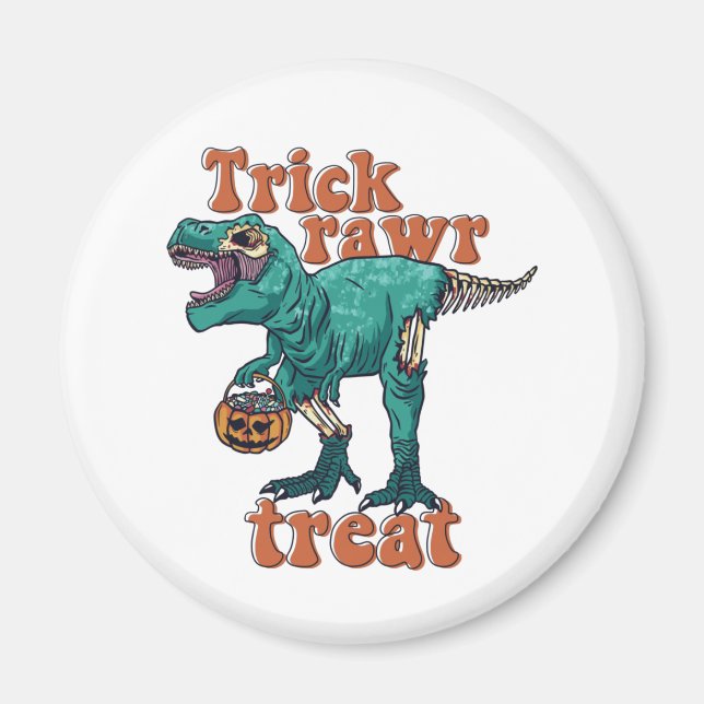 Trick Rawr Treat Zombie T Rex Halloween Dinosaur Magnet (Framsidan)