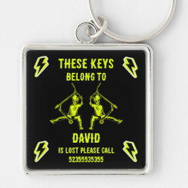 Trick Scooter Rider Namn Fyrkantig Silverfärgad Nyckelring