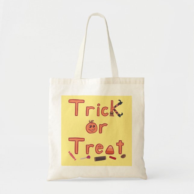 Trick, Treat Broom Witch Ben Candy Halloween Bag Tygkasse (Framsidan)
