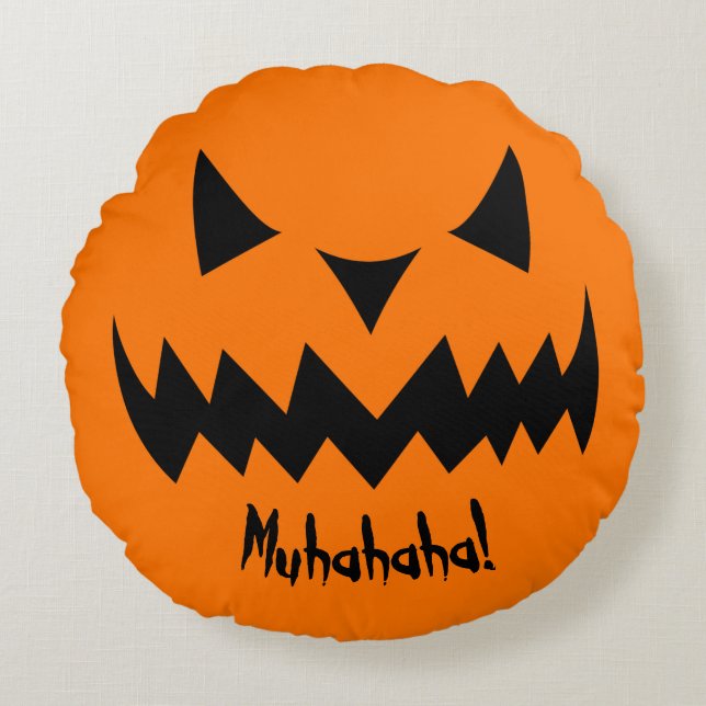 Tricks Evil Smiling Pumpkin Halloween Rund Kudde (Framsidan)