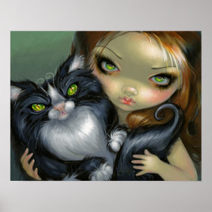 Tricksy Tuxedo Cat ART PRINT stort öga cat fairy Poster