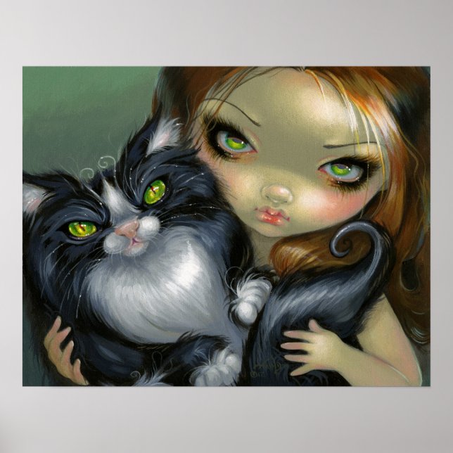 Tricksy Tuxedo Cat ART PRINT stort öga cat fairy Poster (Framsidan)