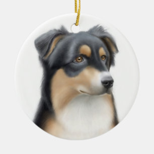 Tricolor australian shepherdhundprydnad julgransprydnad keramik