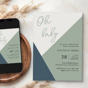 Tricolor Baby Shower för vanligt Oh Baby-skript Inbjudningar