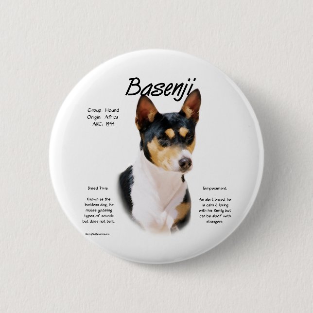 Tricolor Basenji History, allt om Basenjis Knapp (Framsida)