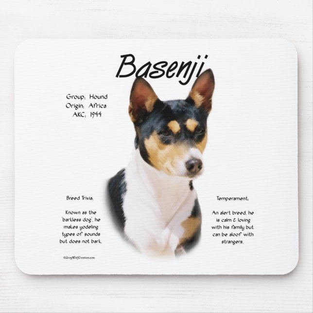 Tricolor Basenji History, allt om Basenjis Musmatta (Framsidan)