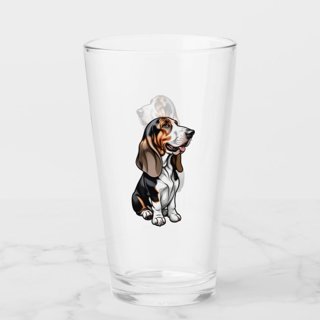 Tricolor Basset Hound Glaskopp (Framsida)