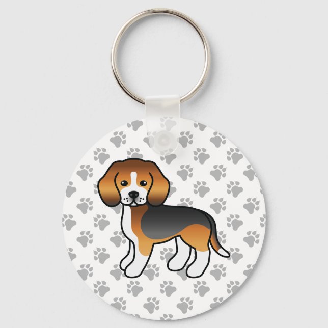 Tricolor Beagle Hund Cute Illustration & Tass Nyckelring (Framsida)