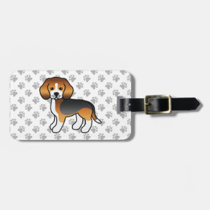 Tricolor Beagle Söt Tecknad Hund & Text Bagagebricka