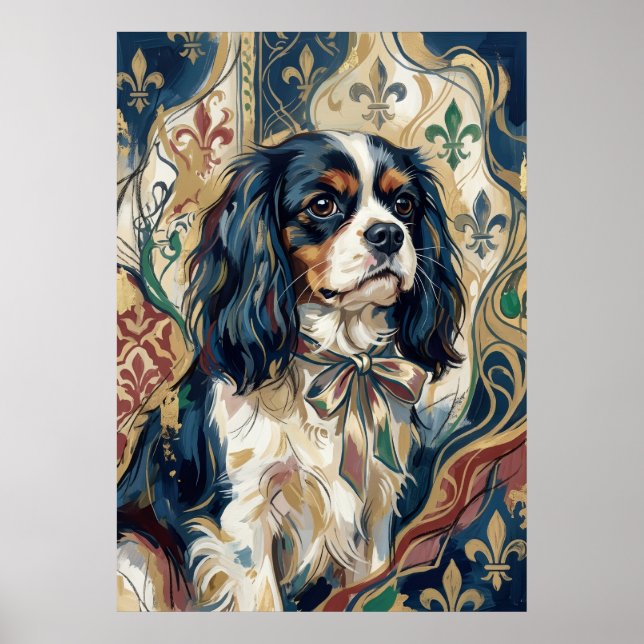Tricolor Cavalier Fleur de Lis Porträtt Poster (Framsidan)
