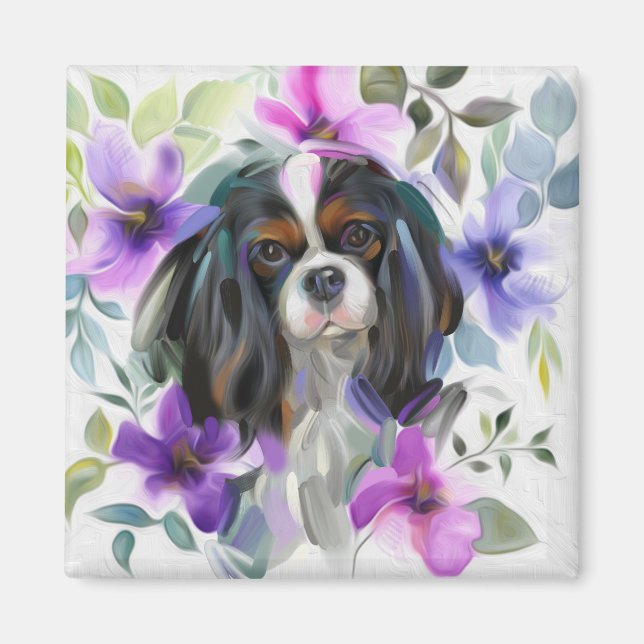 Tricolor cavalier hund art magnet (Framsidan)