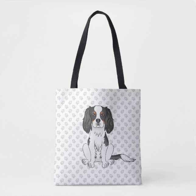 Tricolor Cavalier King Charles Spaniel Hund & Tass Tygkasse (Framsida)