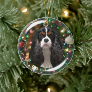 Tricolor Cavalier Kung Charles spanjor Julgransprydnad Keramik
