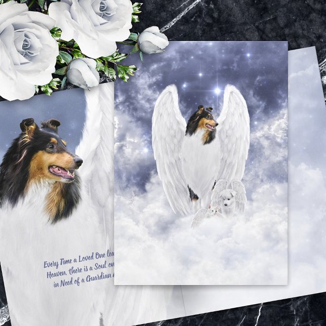 Tricolor Collie Angel & Cherub - Pet Loss Sympathy Kort (Skapare uppladdad)