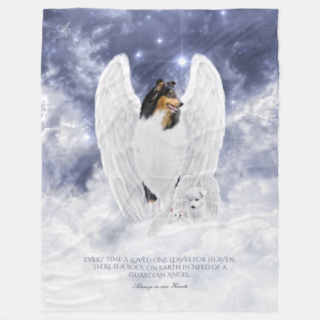 Tricolor Collie Angel & Cherubim, Starry Heaven - Fleecefilt (Framsidan)