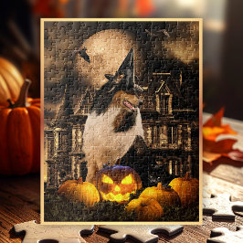 Tricolor Collie Sorcerer & Pumpkins, Halloween - Pussel