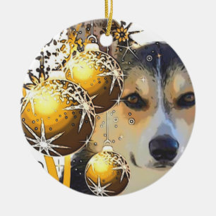 Tricolor Corgi för jul med lökar Julgransprydnad Keramik