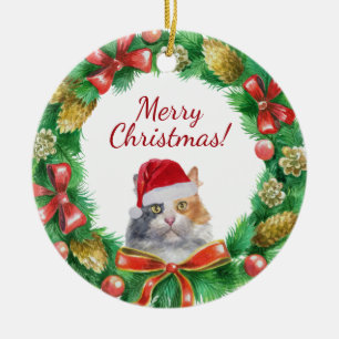 Tricolor huskatt god jul julgransprydnad keramik