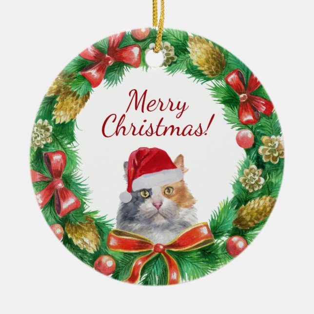 Tricolor huskatt god jul julgransprydnad keramik (Framsidan)