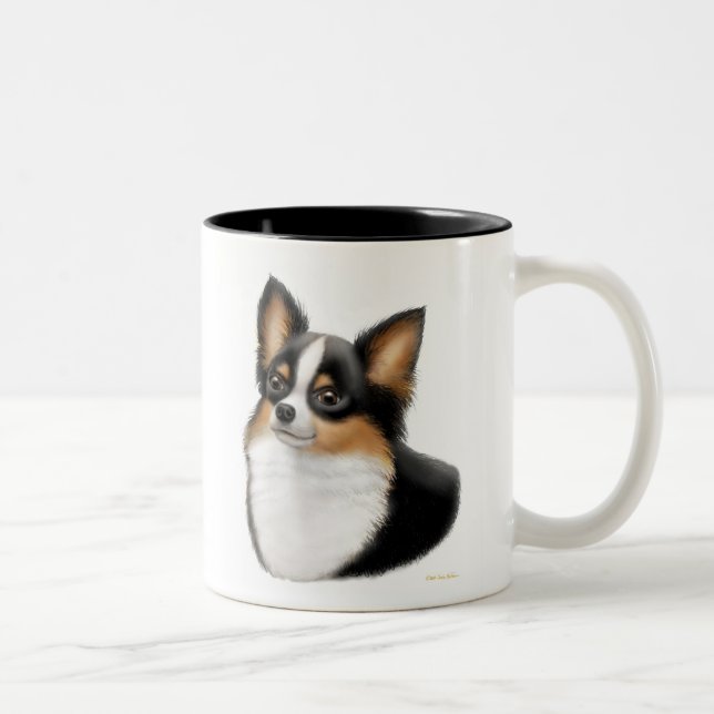 Tricolor långhårigChihuahuamugg Två-Tonad Mugg (Höger)