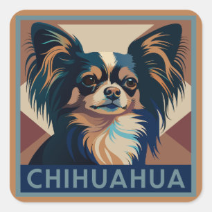 Tricolor Long HLED Chihuahua Fyrkantigt Klistermärke