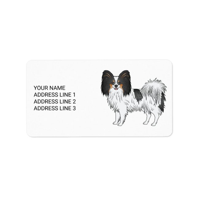 Tricolor Papillon Cute Hund with your Anpassningsb Adressetikett (Framsidan)
